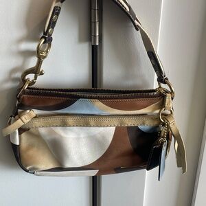 Coach Mini Brown Blue Beige Satin Hampton Demi Bag